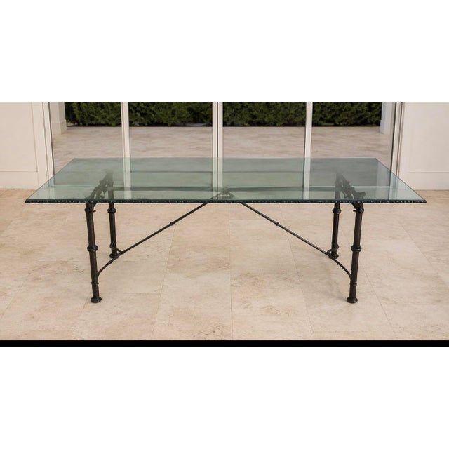 1970s Ilana Goor Style Brutalist Iron Rebar Dining Table With 3/4” Gemstone Edge Glass Top For Sale In Miami - Image 6 of 11