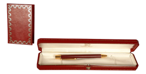 Vintage Bordeaux Gold Ballpoint Pen with Notebook and Box from Cartier, 1980s, Set of 3