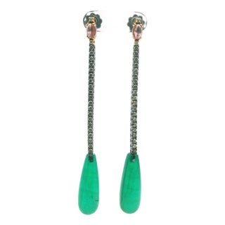 Italian 18k Two-Tone Tourmaline and Diamond Long Drop Earrings, Pair For Sale