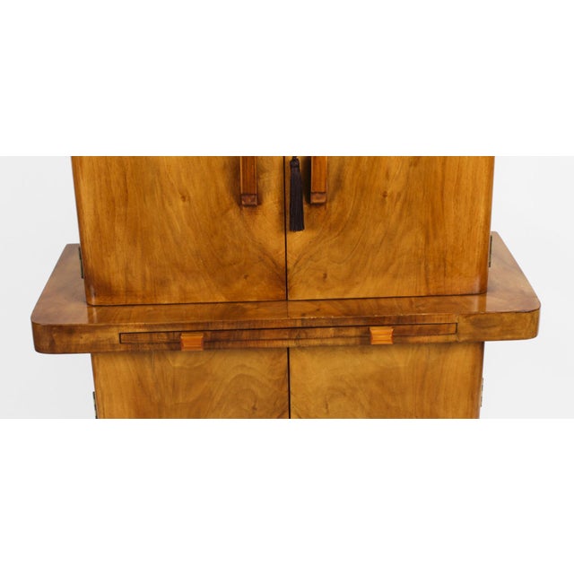 Brown Antique Art Deco Burr Walnut Cocktail Cabinet Dry Bar from Epstein Manner, 1920s For Sale - Image 8 of 18