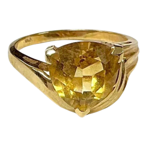 Three Carat Trillion Cut Citrine 10k Yellow Gold Ring