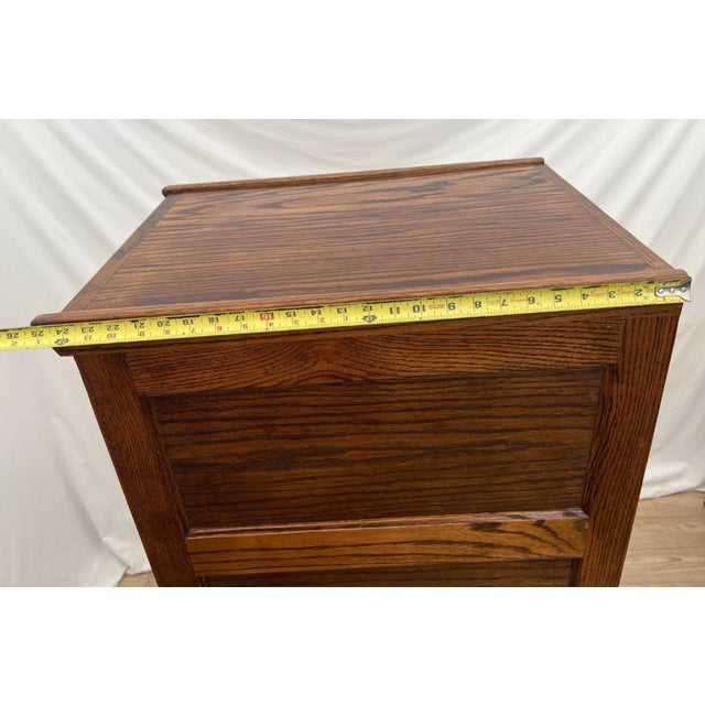 Vintage Tiger Oak File Cabinet Four Drawers One Locks Paneled Sides Legal Size For Sale - Image 10 of 11