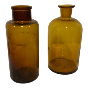 Set of 2 Vintage French Amber Apothecary Jars