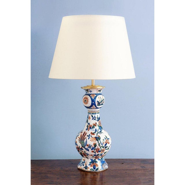 Polychrome Garlic Neck Vase Lamp from Dutch Delftware, 18th Century For Sale - Image 4 of 14