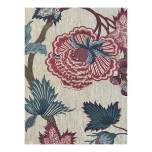Indienne Jacobean Raspberry and Blue on Natural F936419 by Thibaut Fabric 7 Yards Linen