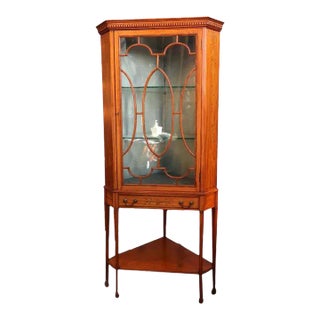 English Mahogany, Satinwood Veneer, Astragal Glazed Corner Cabinet on Stand For Sale