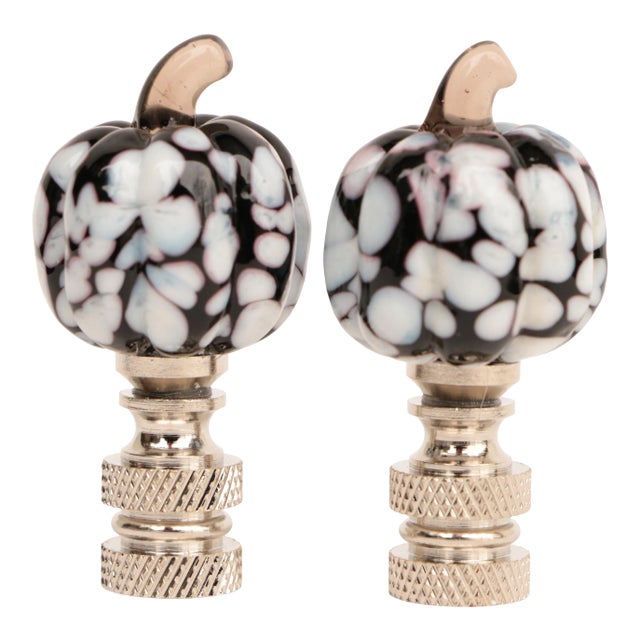 Glass Pumpkin Lamp Finials on Chrome Hardware - a Pair For Sale