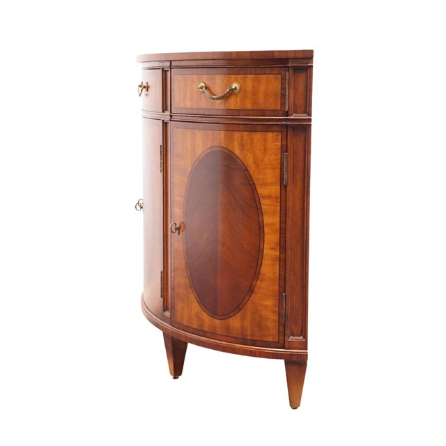 Ethan Allen Townhouse Collection Traditional Hepplewhite Revival Mahogany Inlaid 50" Demilune Console / Buffet 30-6205 For Sale - Image 14 of 18