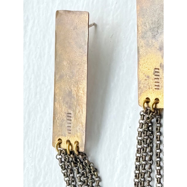 Vintage 1990s Brutalist Brass Gunmetal Chain Fringe Dangle Earrings, Pair For Sale In New York - Image 6 of 11