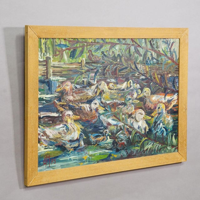 Duck Pond in Taufkirchen, 1975 – Oil Painting by Alexander Michael Item e7645 The oil painting 'Duck Pond in Taufkirchen',...