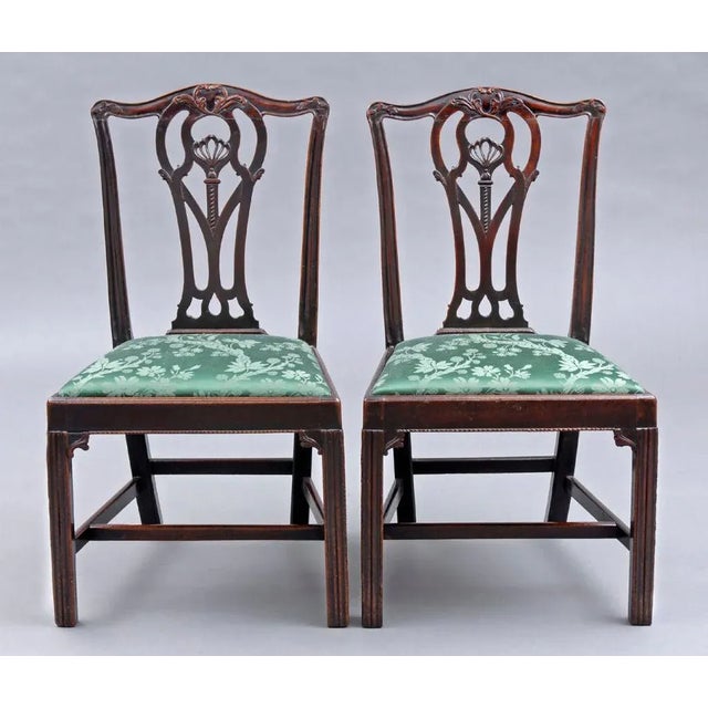 Pair of very fine Chippendale period mahogany side chairs with serpentine top rail, interlacing splats with pierced Prince...