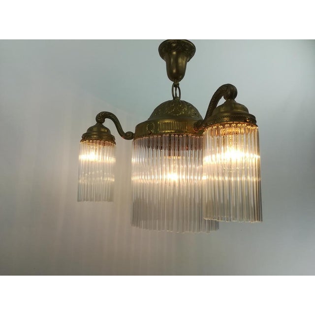 Metal Viennese 3-Armed Chandelier with Glass Rods For Sale - Image 7 of 11