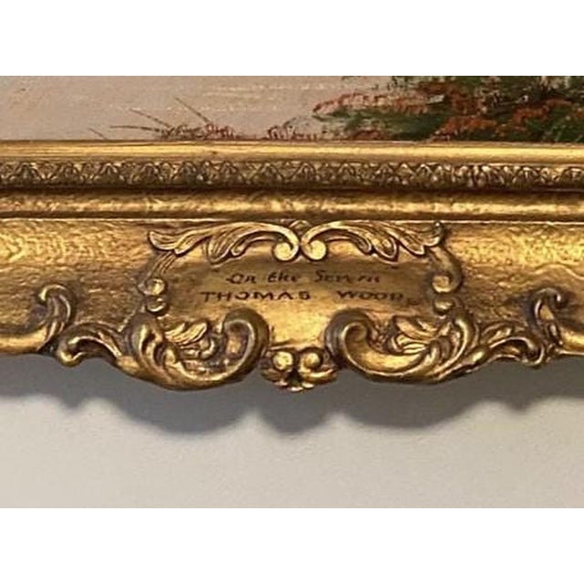 Antique English Landscape Oil Painting | Thomas Wood River Scene For Sale - Image 4 of 4