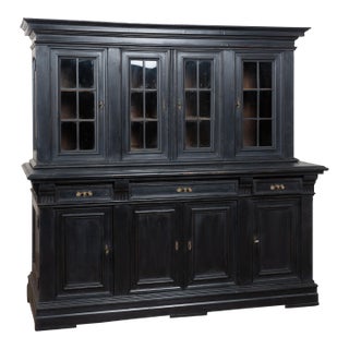 Early 20th Century Black Painted Oak Display Cabinet For Sale