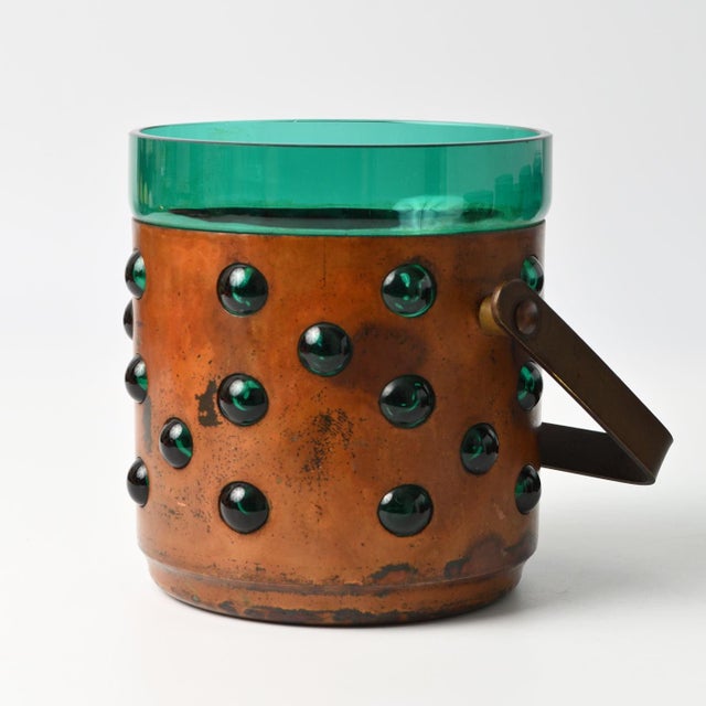 Mid-Century Modern Copper and Glass Ice Bucket with Tumblers attributed to Nanny Still for Raak, 1970s, Set of 6 For Sale - Image 3 of 9