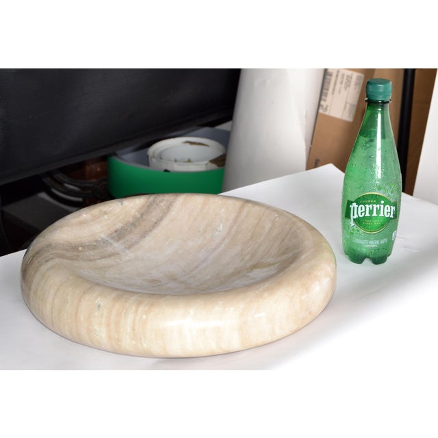 Tan Mid-Century Modern Round Tan Beige Carrara Marble Bowl Centerpiece Italy For Sale - Image 8 of 12