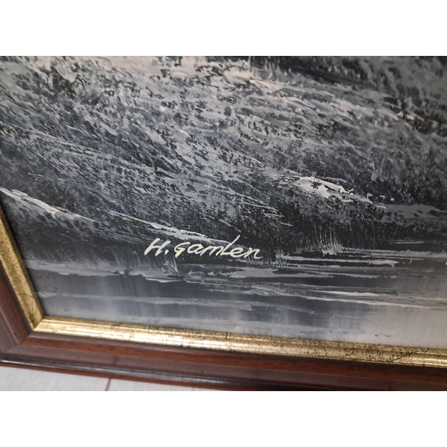 Large Oil Painting, Black & White Winter Landscape on Canvas, H. Gamlen, 1980 For Sale - Image 15 of 18