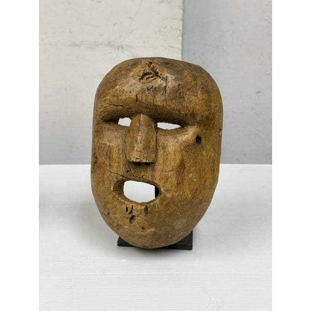 Vintage Himalayan Festival Mask + Stand For Sale - Image 4 of 12
