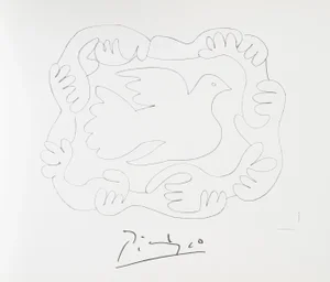 1980s "Etude de Mains et Colombe" Lithograph After Pablo Picasso