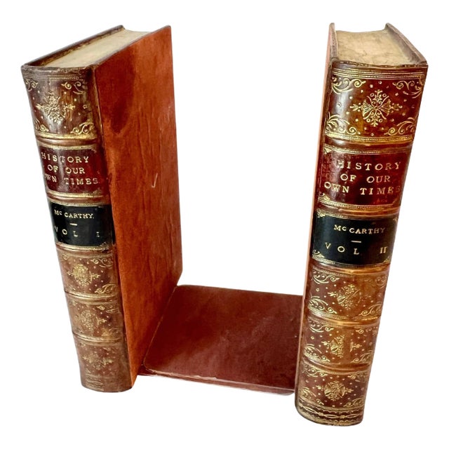 Pair of Leather Bound Bookends with Sliding Plate and Velvet side For Sale