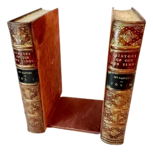 Pair of Leather Bound Bookends with Sliding Plate and Velvet side
