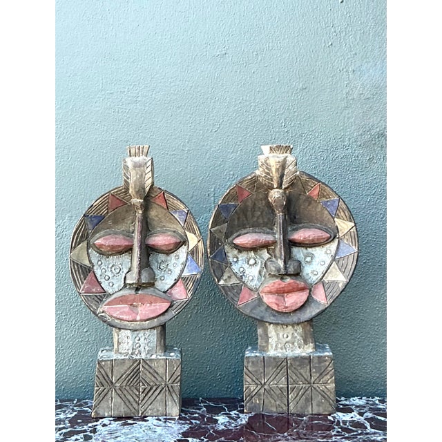 Late 20th Century Vintage Boho Tribal Masks - Set of 2 For Sale - Image 5 of 12