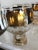 Vintage set of 8 Cera Glass beer glasses/goblets with gold and black antique coin decoration, designed by Bob Wallack in...
