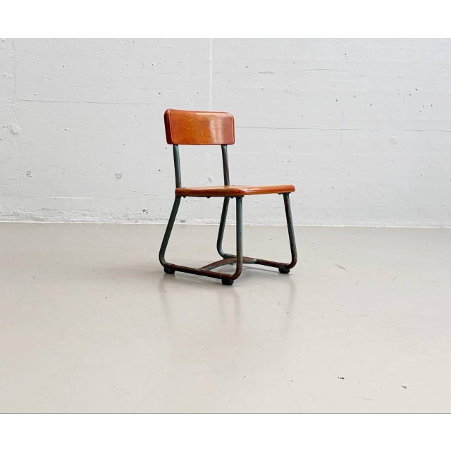 Wood Vintage Children's Chair with Tubular Steel Frame, 1950s For Sale - Image 7 of 15