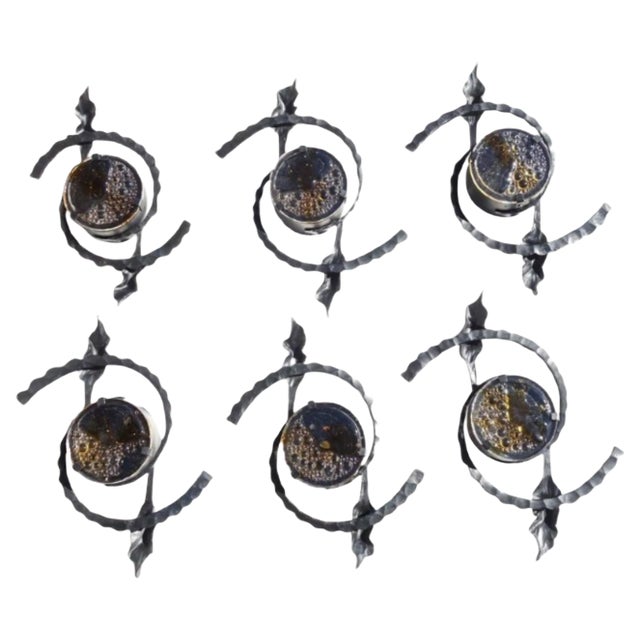 Brutalist Iron & Glass Wall Lamps, 1960s, Set of 6 For Sale