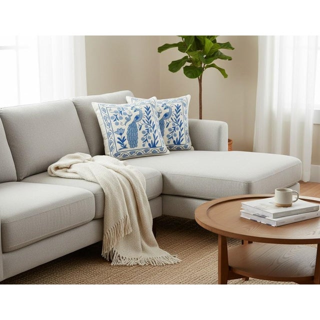 Modern 18"x19" Set of 2 Silk embroidery Cushion Cover. Pair Lace Pillow. Bird Patterned For Sale - Image 3 of 6