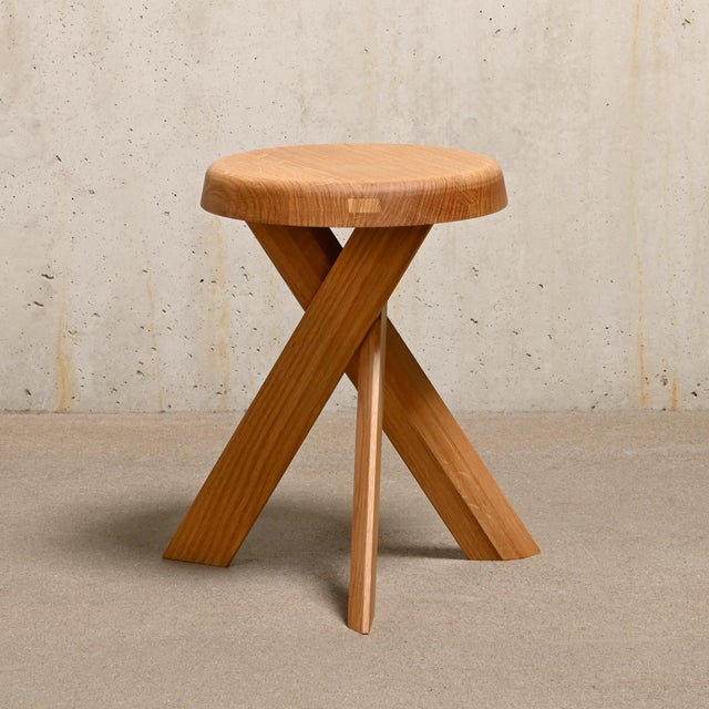 Stool S31 (model A), designed by Pierre Chapo around 1960 and manufactured by Chapo Création in France. Solid oak,...