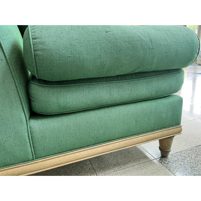 Custom Carved Oak & Green Linen Sofa by Steven Gambrel For Sale - Image 13 of 18