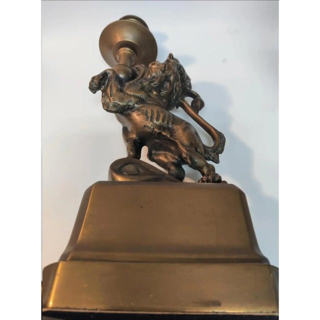 Mid 20th Century Pair of Heavy Bronze French Renaissance Lion Candle Holders For Sale In Atlanta - Image 6 of 10