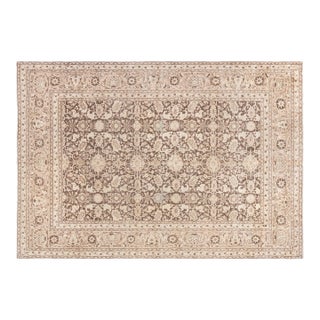 Antique Persian Tabriz Brown Handmade Wool Rug For Sale