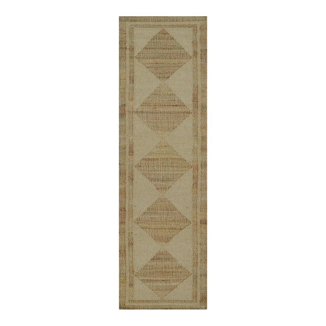 Erin Gates by Momeni Orchard Court Checker Ivory Hand Woven Wool and Jute Area Rug 2'3" X 12' Runner For Sale