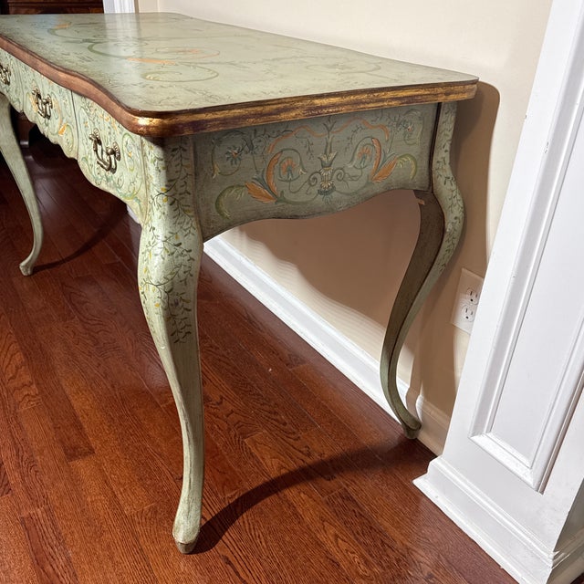 Vintage Hand Painted Italian Style Writing Desk Console For Sale - Image 4 of 12