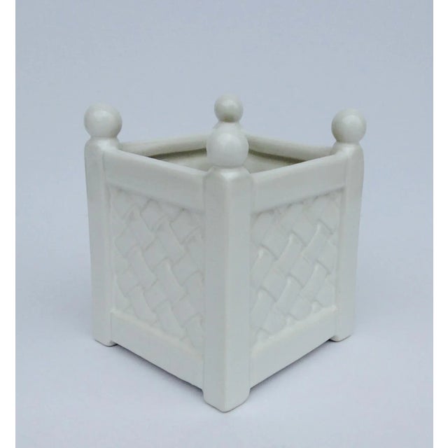 1990s Vintage White Porcelain Boxwood Basketweave Orchid Planter For Sale - Image 5 of 9
