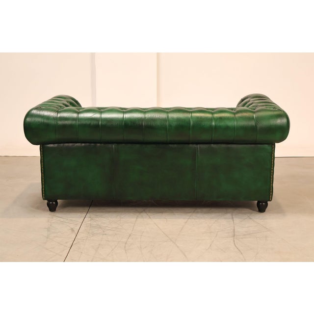 Chesterfield Style Green Leather Sofa For Sale - Image 14 of 16