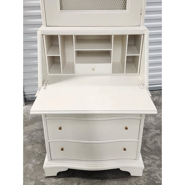 Mid Century John Widdicomb White Painted Slant Front Secretary Desk With Hutch For Sale - Image 9 of 12