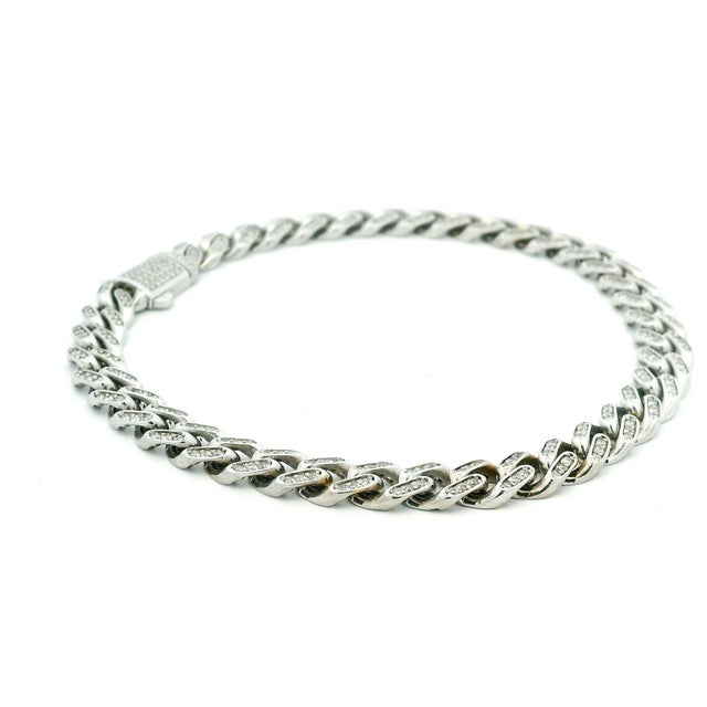 2000 - 2009 Men’s 14k White Gold 6.5 Carat Diamond Pavé Link Bracelet For Sale - Image 5 of 11