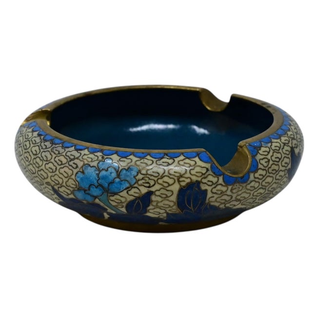 Navy Blue 1960s Beijing Jingfa Cloisonné Trinket Trays / Ashtrays - Set of 3 For Sale - Image 8 of 18