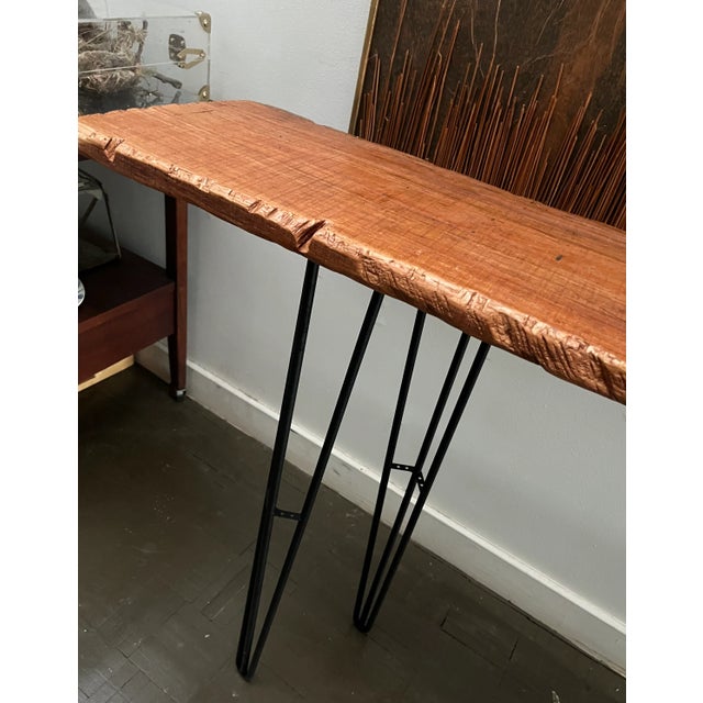 Live Edge Console Table With Iron Legs Mid Century Style For Sale In New York - Image 6 of 10