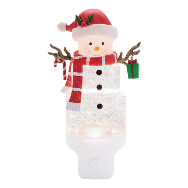 Snowman with Present Snow Globe Night Light 7"H For Sale