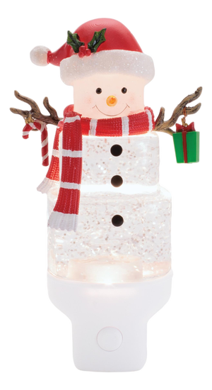 Snowman with Present Snow Globe Night Light 7"H