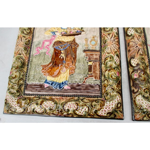 Majolica Plaques by Steidal Znaim- Circa 20s a Pair of 2 For Sale - Image 4 of 12
