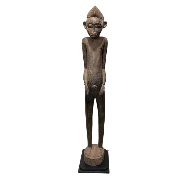 African Vintage Life Size African Senufo Tyepka Standing Maternity Figure 60" H Côte d'Ivoire W/Stand For Sale - Image 3 of 7