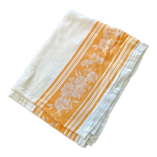 Vintage Damask Linen With Orange Floral Brokade Tablecloth For Sale