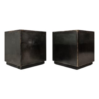 Set of Two (2) Mid-Century Modern Industrial Brutalist Cubes / End Tables / Pedestals in Patinaed Metal, Usa, C. 1970s For Sale