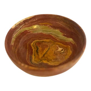 Vintage Deep Red-Hued, Green, and Browns Onyx Turned Decorative Bowl For Sale