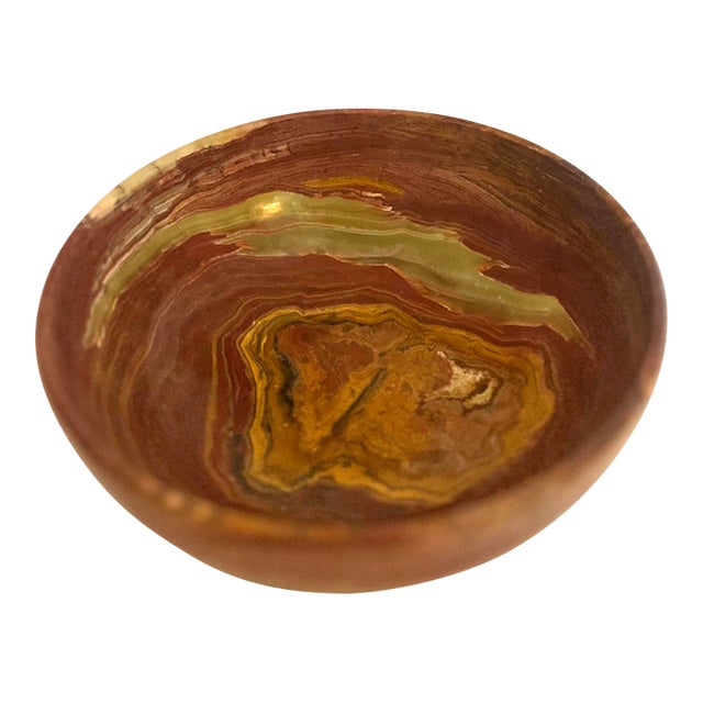 Vintage Deep Red-Hued, Green, and Browns Onyx Turned Decorative Bowl For Sale